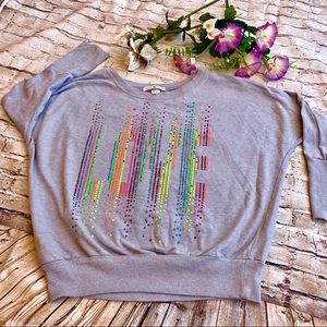 Derek Heart neon studs gray sweatshirt Medium